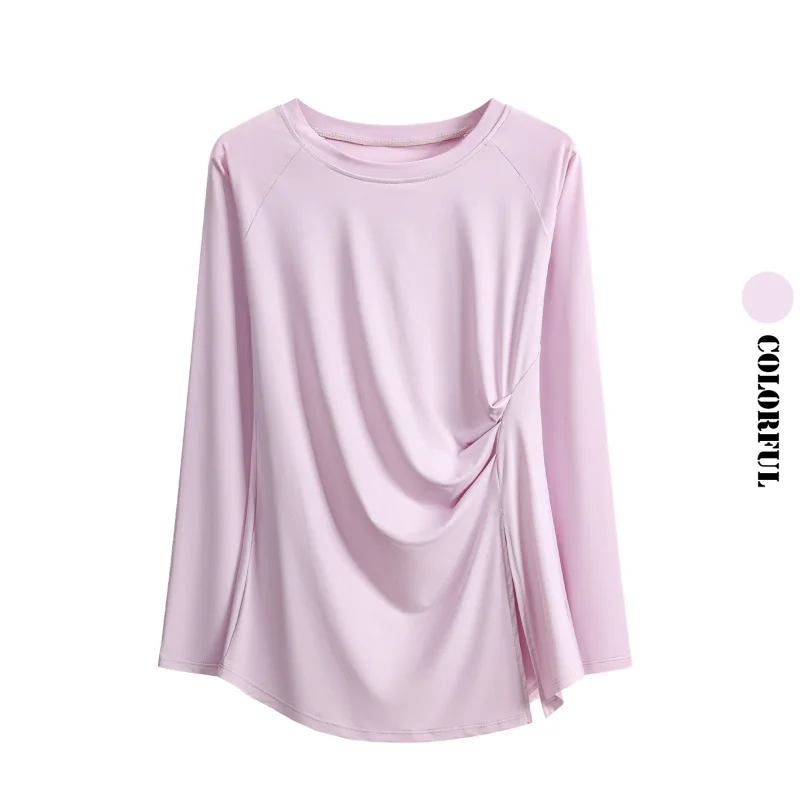 DRUR 2026 Women's Wrap Yoga Shirt With Side Split Round Neck Ruched Fitted Trendy Workout Top for Pilates Dance Gym Yogawear