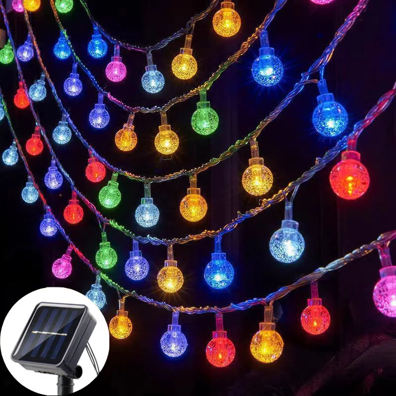 Solar Crystal Globe LED String Lights 5/7/12M LED 8 Lighting Modes IP65 Fairy Light Christmas Garland for Garden Party Decor