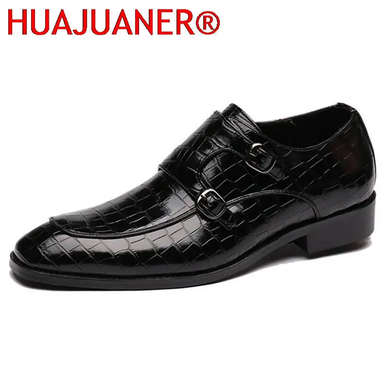 Men's Business Dress Office Shoes Crocodile Grain Leather Shoes Mens Buckle Casual Wedding Party Shoes Men Flats Plus Size