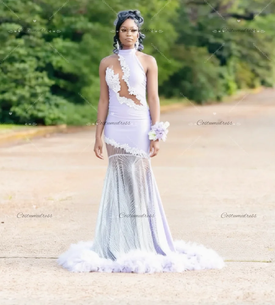 Luxury Lilac Black Girls Prom Dress With Feather Elegant Floor Length Lace Evening Dress 2026 Gorgeous Formal Birthday Party
