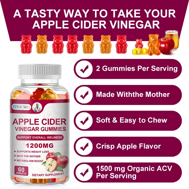 Apple Cider Vinegar Gummies with Beetroot Vitamin B12, Support Energy Levels & Digestion Health, Detox Body