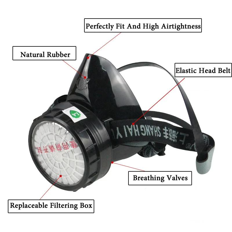 Black Half Face Chemical Respirator Dust Gas Rubber Mask Work Safety For Industrial Polishing Spraying Painting Organic Vapor