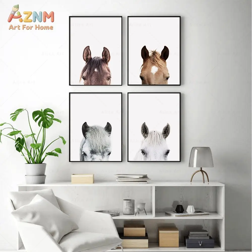 AZNM Horse Head Canvas Wall Art Farm Animal Minimalist Photo Style Print Frameless Canvas Painting Farmhouse Living Room Bedroom