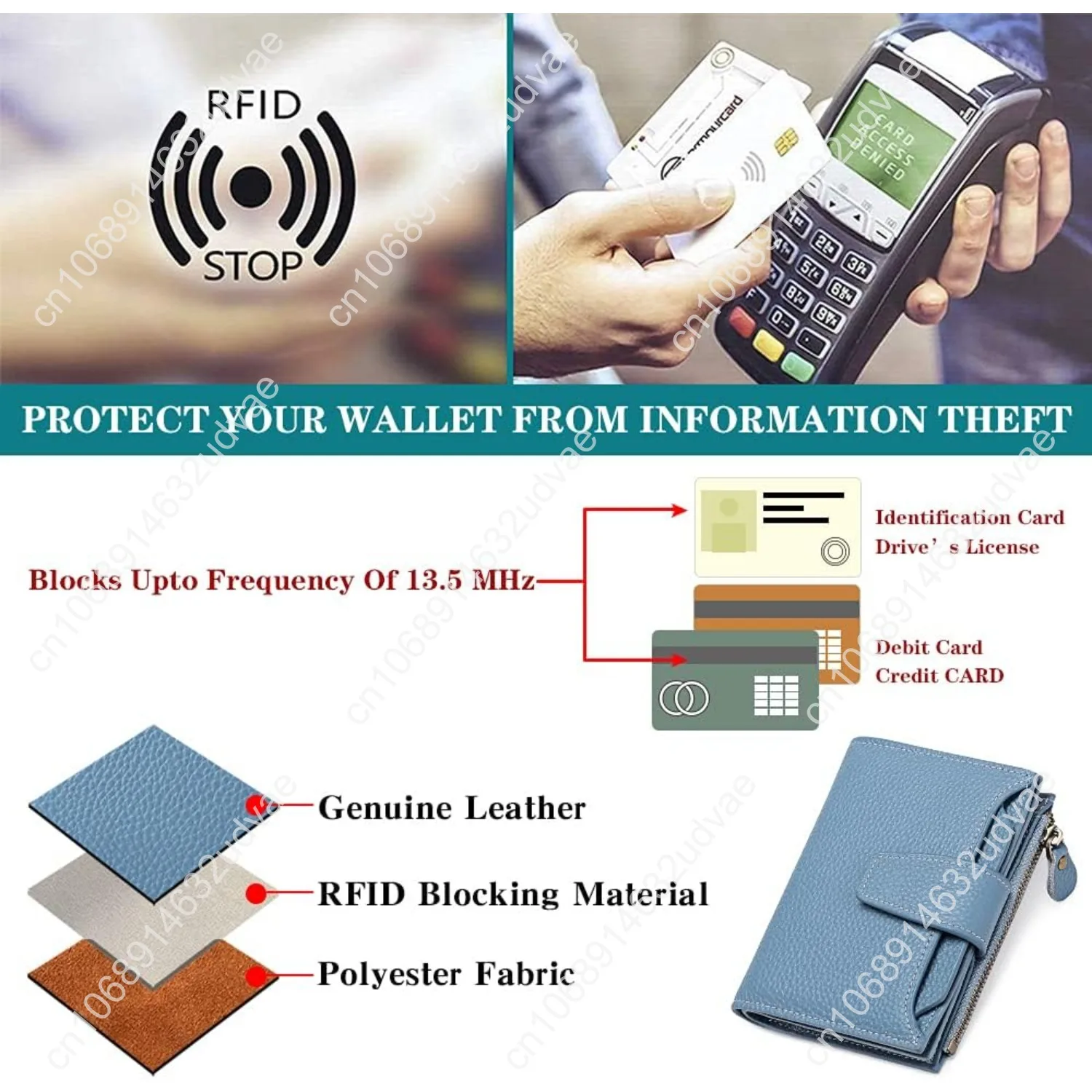 FALAN MULE Small Wallet for Women Leather Bifold Compact RFID Blocking Small Womens Wallet