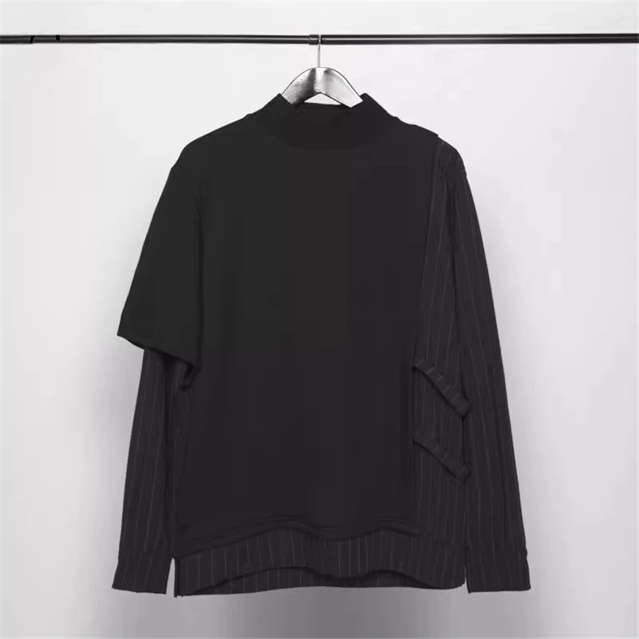 

Irregular Striped Print Sweatshirts Men Streetwear Punk Fake Two Pieces Pullover Oversized Harajuku Vintage Casual Sweatshirt