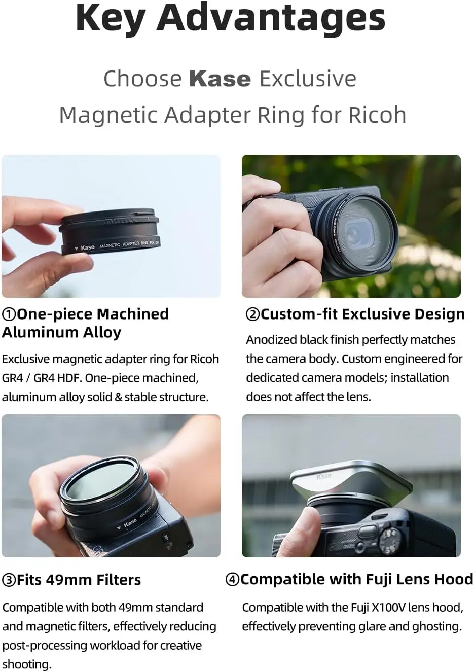 Kase Magnetic Adapter Ring Compatible with Ricoh GR4 Camera Accepts Kase 49mm Filters