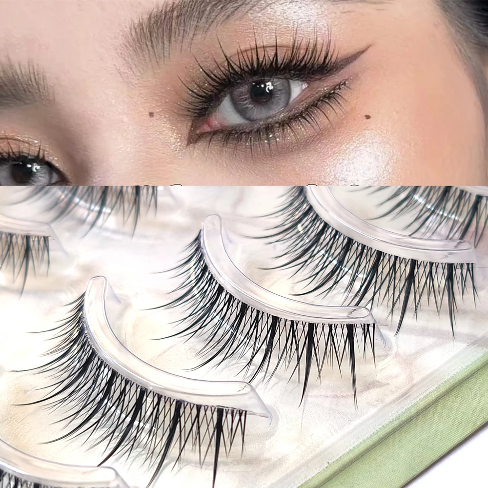 5 Par Tajskich Sztucznych Rzęs do Makijażu, Miękka Przezroczysta Baza, Gęste Naturalne Wygląd, Wielokrotnego Użytku, Ręcznie Robione, Nude Smokey Party