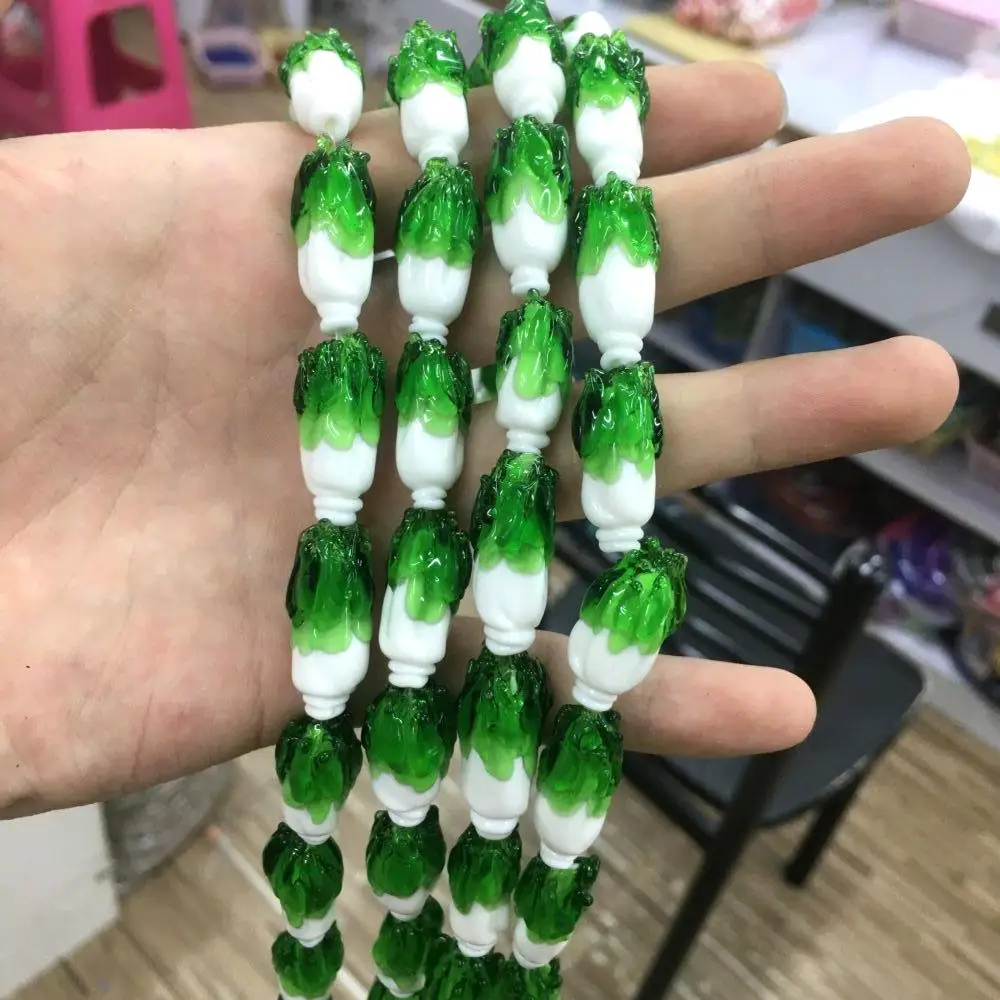 10pcs Wholesale Glass Green Vegetable Lampwork Glass Loose Beads Cute For Jewelry Making DIY Bracelet Necklace Craft Accessroeis