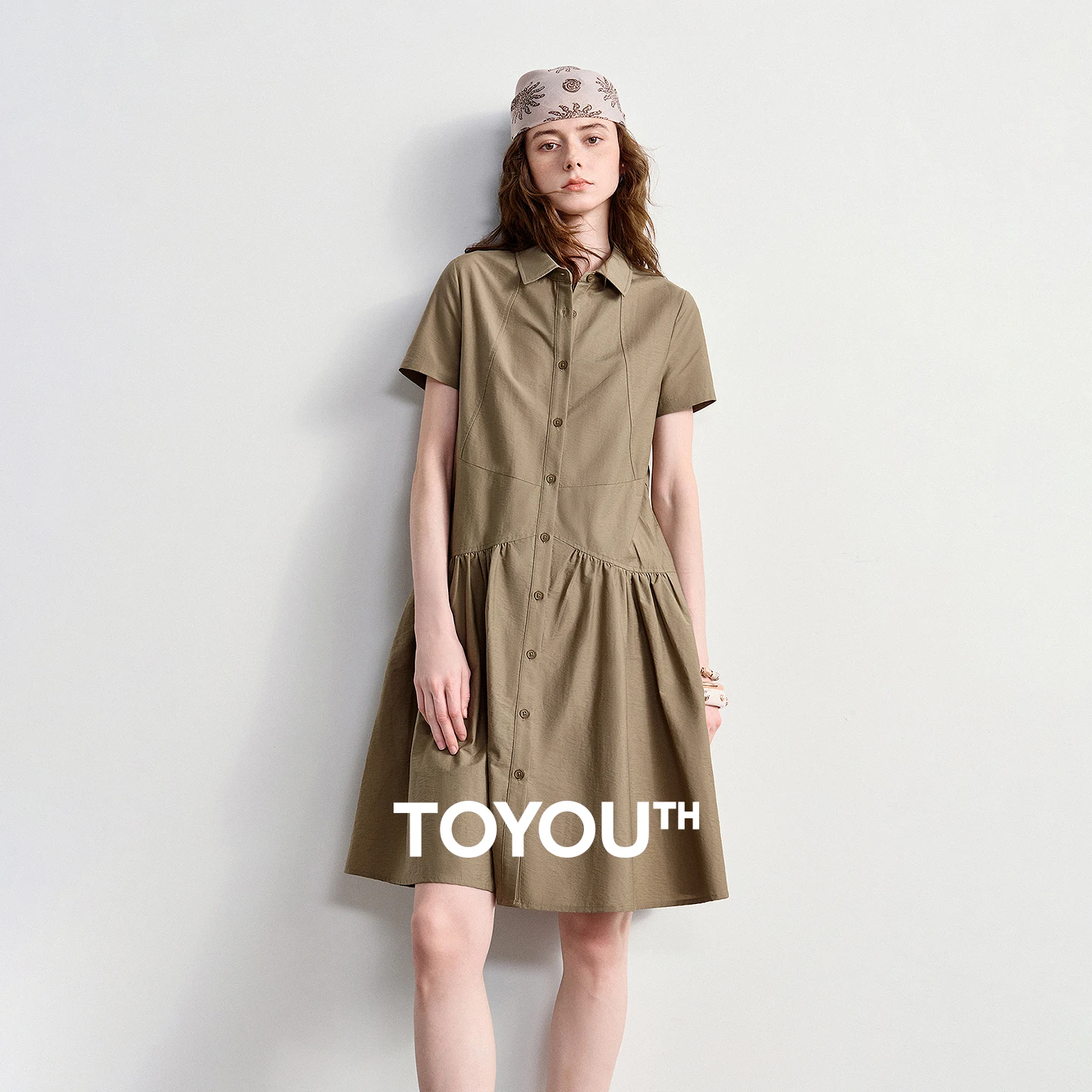 

TOYOUTH Women Dress 2026 Summer New Smart Casual Commuter Petite Splicing Short Sleeve Shirt Midi Trendy Dresses