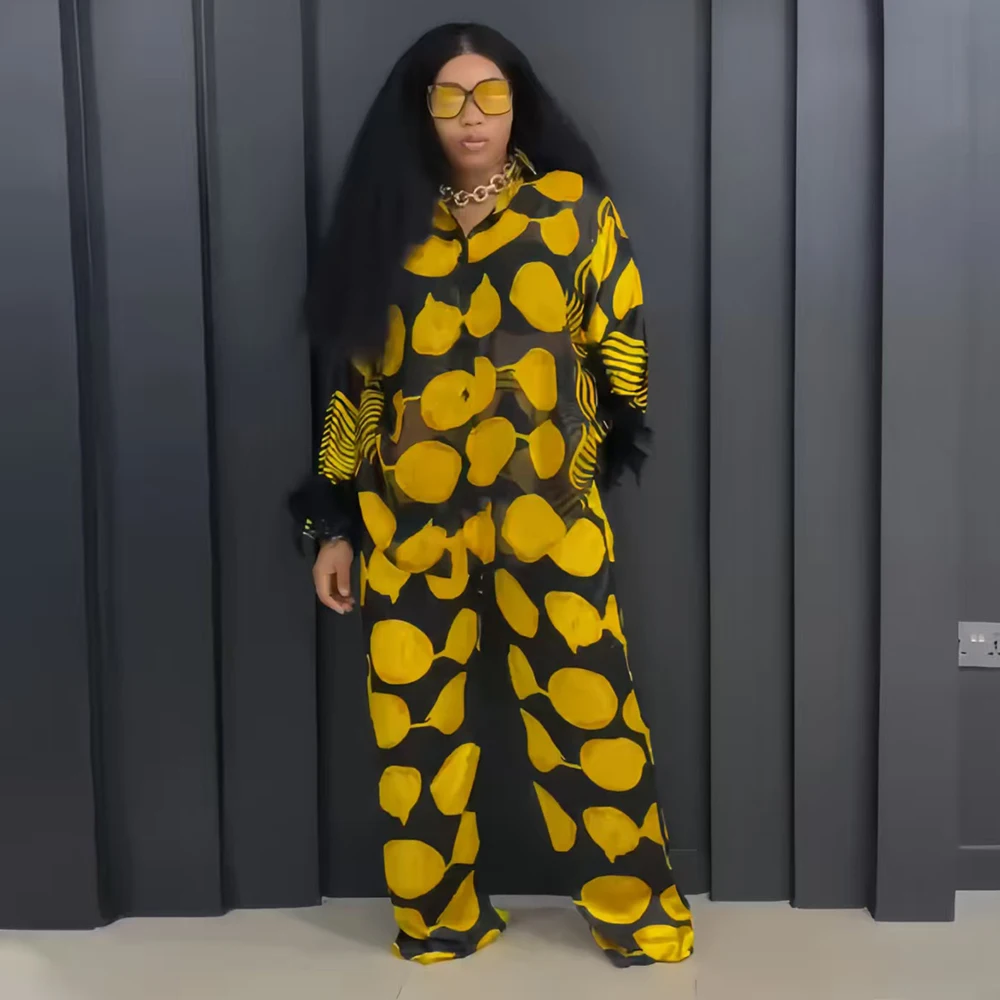 2025 Spring And Summer New Printed Tops Wide-leg Pants Fashion Elegant Two-piece Women's Suits Holiday Casual Party 2 Piece Set