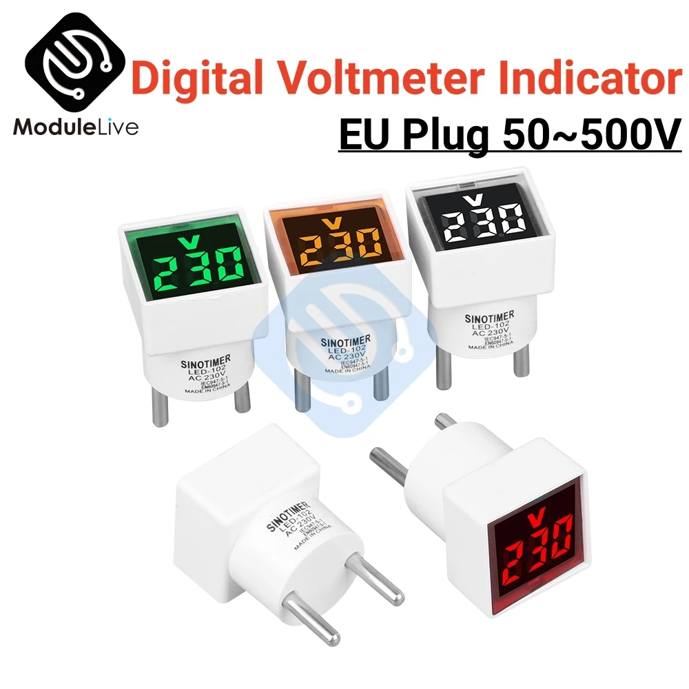 AC50-500V Digital Voltmeter Square EU Plug Type Household AC Current Meter Detector Voltmeter Indicator Voltage Tester Monitor