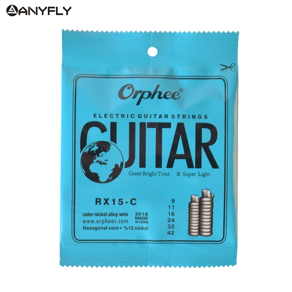 Orphee RX15-C جيتار كهربائي أوتار ملونة ملونة 6 قطعة مجموعة كاملة استبدال (.009-.042) الكربون الصلب الأساسية النيكل