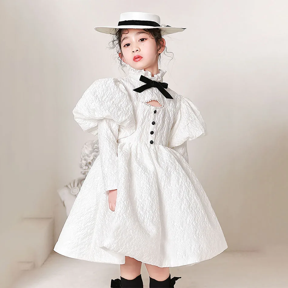 

Baby Spanish Lolita Princess Ball Gown Kids Bridemaid Wedding Dresses For Children Puff Sleeves Girl Formal Elegant Frocks