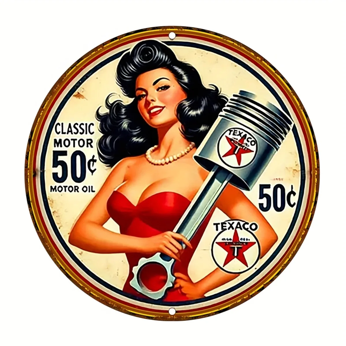 

1pc Vintage Texaco Classic Motor Oil Tin Sign Round Aluminum Wall Art, UV Printed Decorative Painting for Home, Garage, Bar