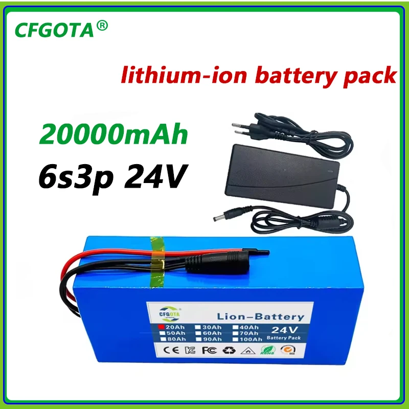 NEUER 24V 20Ah-50Ah 6s3p 18650 Lithium-Akku 24V 50000mAh Lithium-Ionen-Akku + Ladegerät