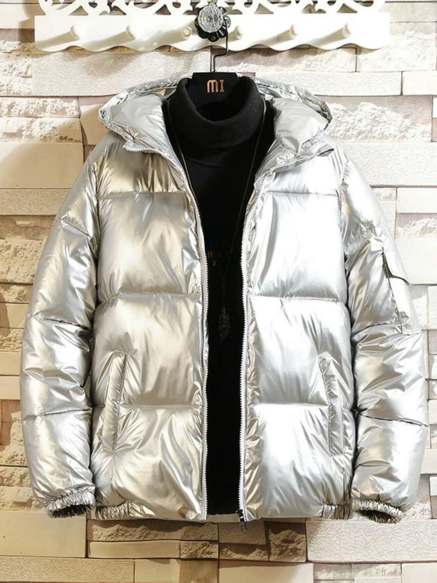 

New Arrival Hooded down Cotton Jaet Thiened Winter Faion Men's Warm Glossy Cotton Coat Outerwear Long Zipper Pure Color