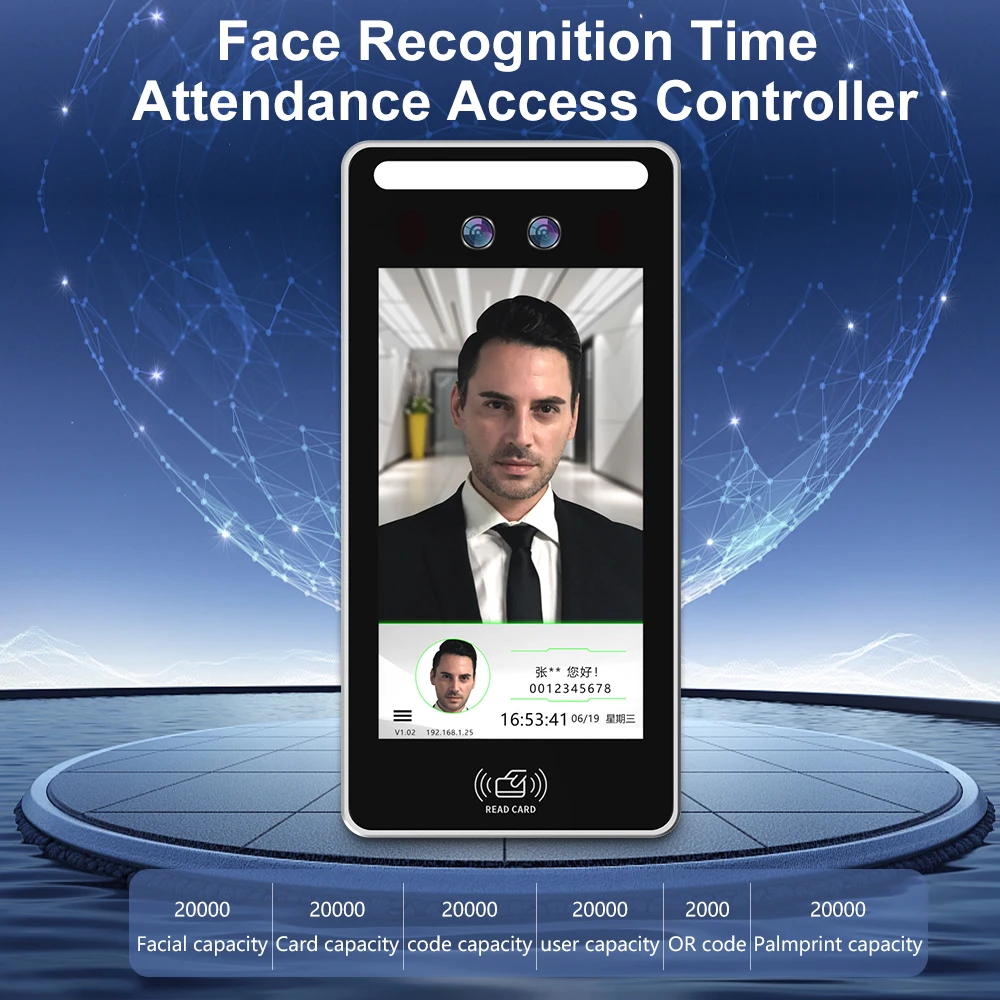 Tcp/ip wifi 5-Zoll-Touchscreen QR-Code Palm print Gesichts erkennung Anwesenheit mit Zugangs kontrolle cs, bs Cloud-System,App kostenlos sdk