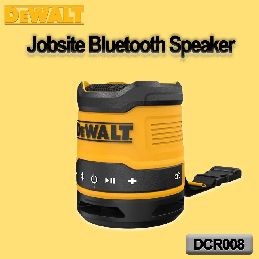 DEWALT DCR008 Jobsite Bluetooth Speaker USB-C Rechargeable Rugged Portable Wireless Speaker for Construction Worksite