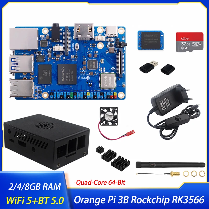 

Orange Pi 3B Rockchip RK3566 2/4/8 ГБ ОЗУ WiFi5 + BT 5,0 Гигабитный сетевой порт Дополнительный корпус Блок питания EMMC для Orange Pi 3B