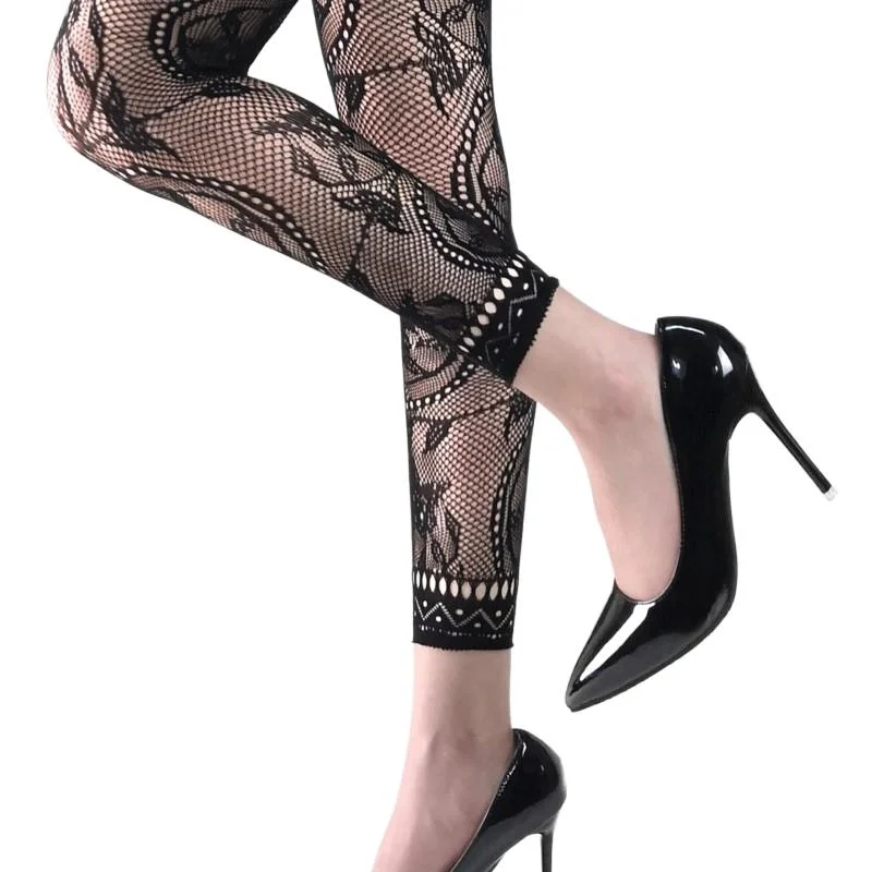 sexy women black fishnet pantyhose tights chic fashion tattoo  stocking Gothic Tights Hosiery ankle-length cropped