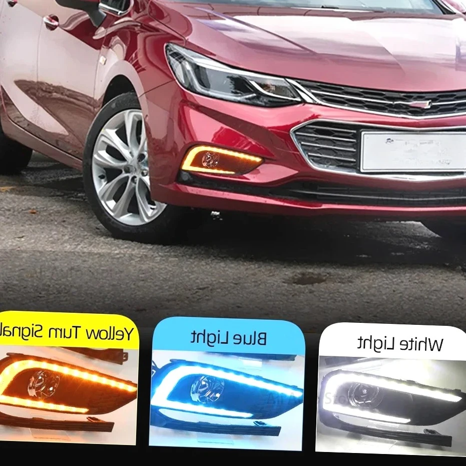 

2 шт. светодиодные дневные ходовые огни для Chevrolet Cruze 2016 2017 2018 реле указателя поворота автомобиля светодиодные DRL дневные фары крышка противотуманной фары