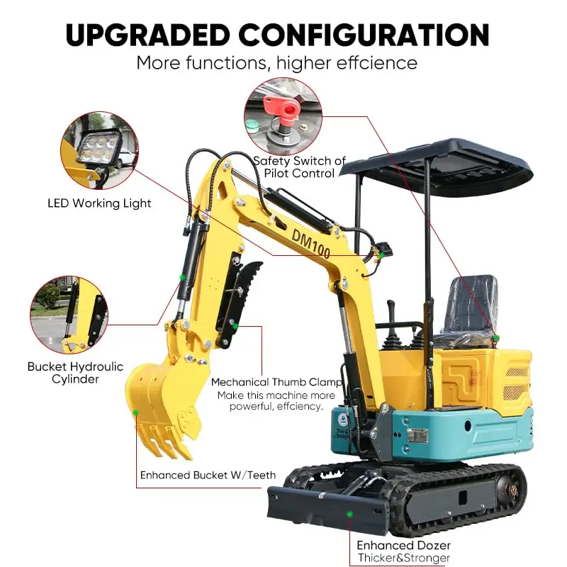 Excavator Mini 1 Ton Khusus untuk Penggalian Parit dengan Penjepit Mekanis di Atap, Stok AS, Bersertifikat CE/EPA/EURO5