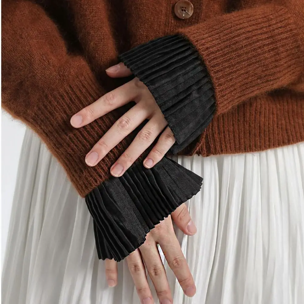 Fashion Ruffles Pleated Fake Sleeves Chiffon Ruched Fake Flared Sleeves Wristband Lolita Fake Cuffs Blouse Wrist Warmers