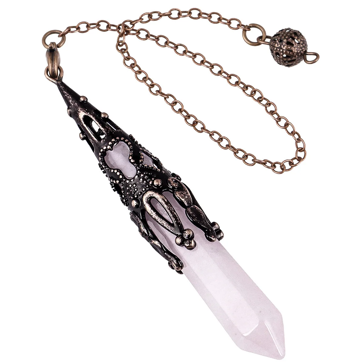 Energy Natural Stone Pendant Crystal Pendulum Amethysts Rose Clear Quartz Black Obsidian Tiger Eye Healing Reiki Pendulos X205