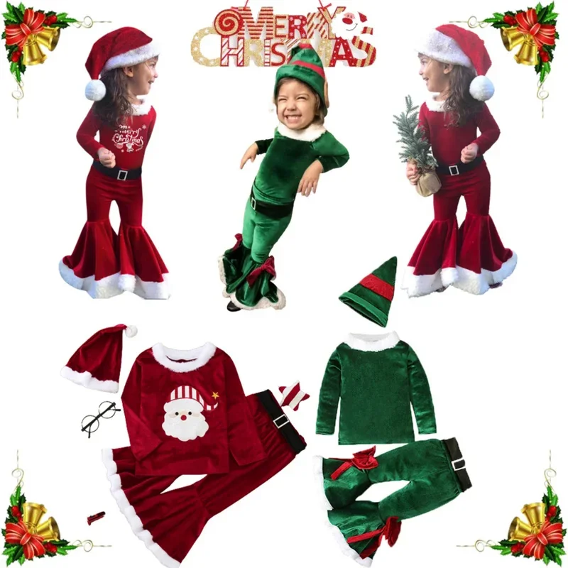 男の子と女の子のためのサンタクロースの衣装、Cosl120スーツ、クリスマスコスチューム、サンタクロースのスーツ、誕生日プレゼント、クリスマスデコレーションの帽子、3個、2024 n