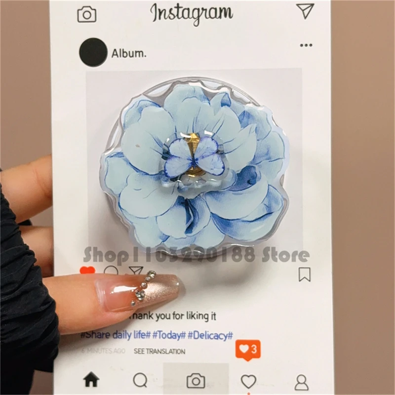 

Корейский милый поворотный синий цветок, магнитный держатель, ручка Tok Griptok, подставка для телефона, поддержка iPhone, Pad Magsafe Smart Tok