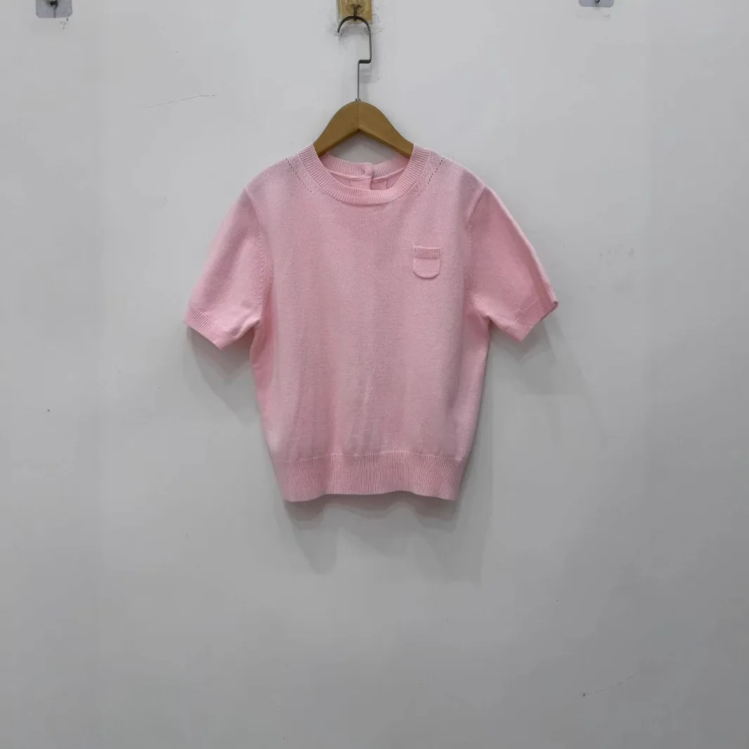 Damski sweter z okrągłym dekoltem, krótkie rękawy, modne, codzienne topy