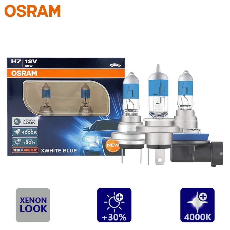 OSRAM H1 H4 H7 H11 HB3 HB4 9005 9006 12V 55W XWHITE BLUE Car Halogen Headlight 4000K Warm White  Auto Lamp Original Lamp 2Pieces