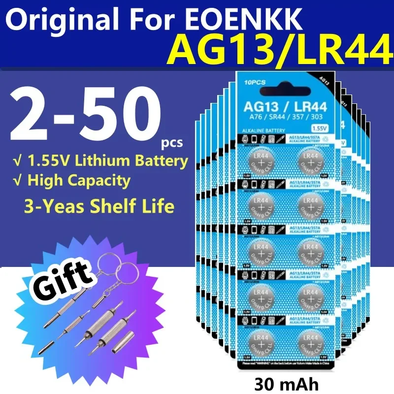 2 uds-50 Uds 1,55 V AG13 LR44 L1154 RW82 SR1154 SP76 pila SR44 pilas de botón A76 LR1154 GP7 célula moneda reloj juguetes batería remota