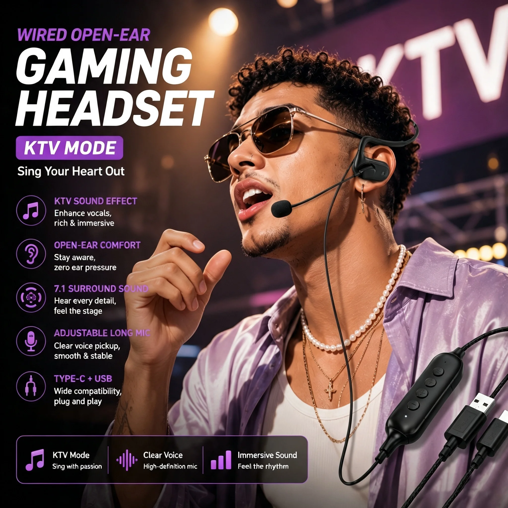 KII Wired Headphones Over Ear With Microphone USB Professional Singing Fone Headset Gamer Sound Card Gaming Earphone For xiaomi