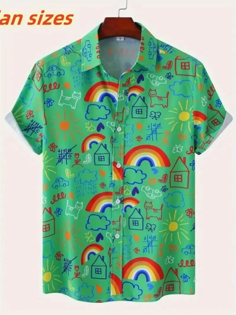 

Мужская гавайская рубашка на пуговицах с коротким рукавом и полным принтом, яркий солнечный Радужный тропический дизайн, пляжные рубашки, блузка, рубашка Aloha