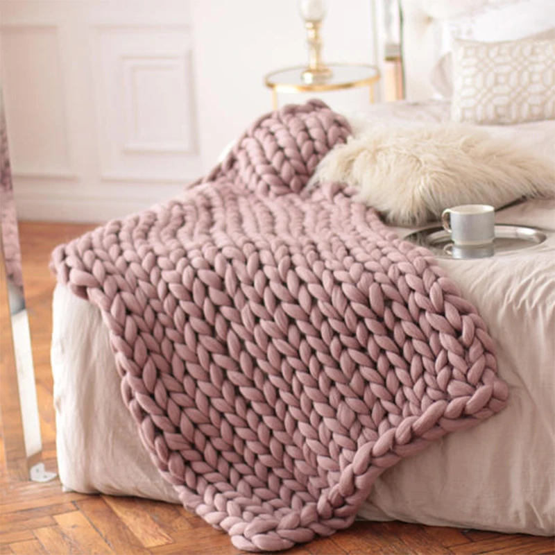 Merino Wool Blankets Stitch Thick Large Yarn Roving Knitted Blanket Throw Thread Plaid Sofa Bed Decorative Sheet Bedspread Плед