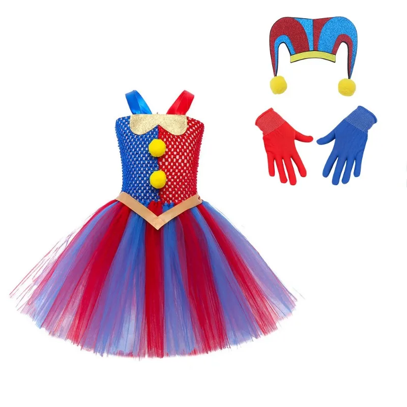 

Hot The Amazing Digital Circus Pomni Costume Tutu Dress Cartoon Clown Cosplay Costumes Halloween Carnival Party Clothes