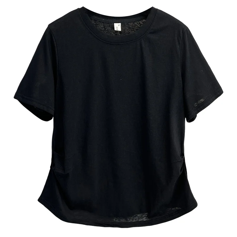 

2025 женский топ больших размеров, летняя повседневная простая однотонная футболка с круглым вырезом и короткими рукавами, 100 кг, хлопковая футболка со снежинками