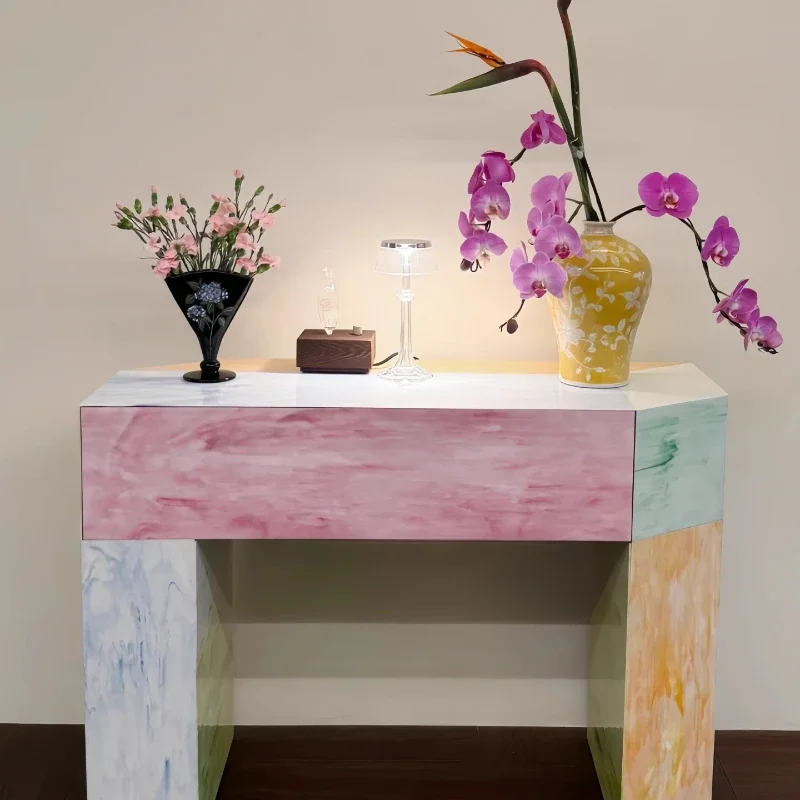 

Italian minimalist porch cabinet, opposite the door to the home, living room glass medieval partition decorative side cabinet