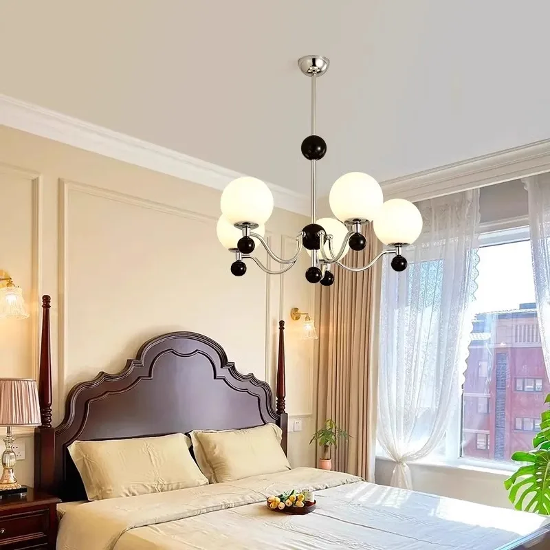 French Retro Middle Bauhaus Living Room Ceiling Chandelier Magic Bean Lampshade Bedroom Simple Dining Room LED Lighting Fixture