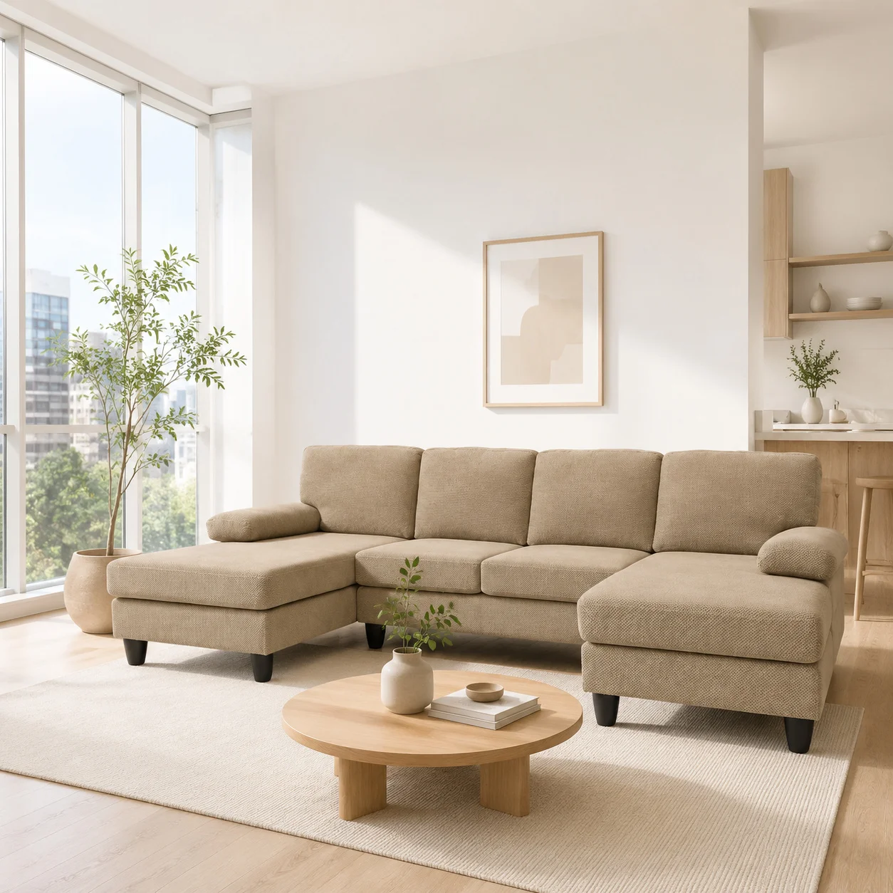 104-Inch Sofa With Soft Armrests Featuring A Spacious Layout Design Provides A Comfortable Seating Area And Is Suitable For Use In The Living Room
