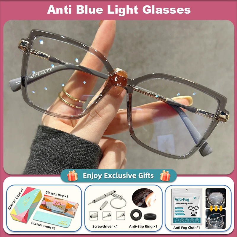 CLLOIO Premium Quadratische Cat Eye Lesebrille Mode Damen Großer Rahmen Myopie Brille Anti Blaues Licht Brillen 4
