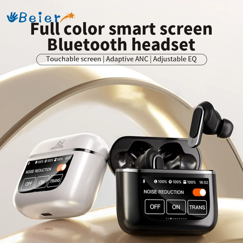 Beier TWS V8 Pro Wireless Earphone ANC Touch Screen Active Noise Cancelling Headphone Support TF Card Headset For Android iOS