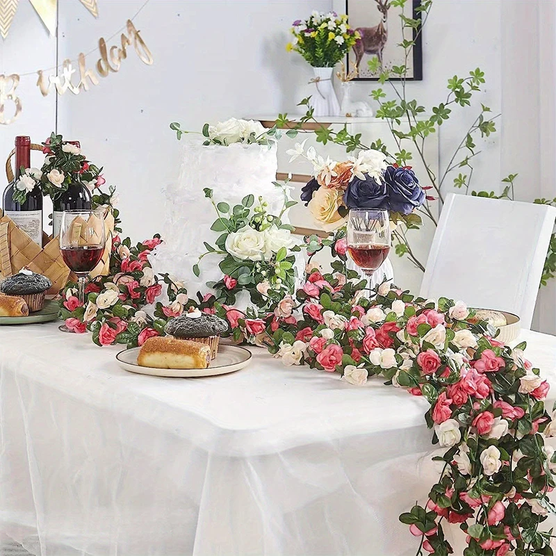 1 Stück Künstliche Rosen-Girlande 2,3M Kunstblumen für Heim-Dekoration Hochzeitsdekoration Herbst-Garten Outdoor DIY Bogen-Dekor – Detail 6