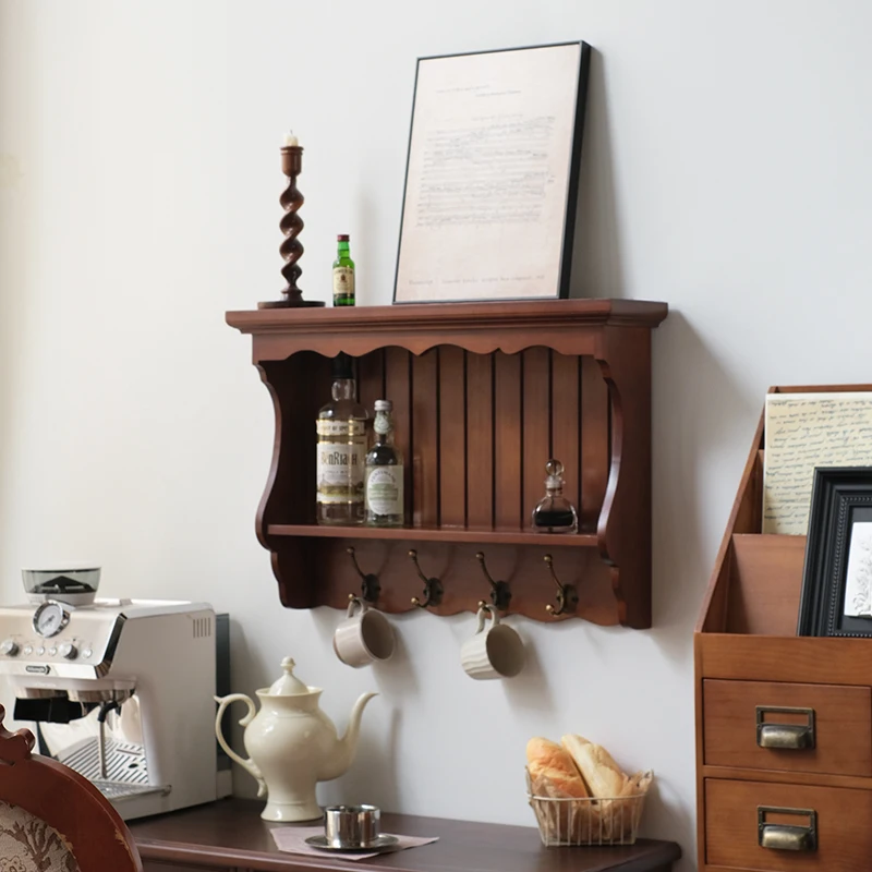 French Country Hanging Display Cabinet - Solid Wood Wall-Mounted Curio Shelf for Dining/Living Room, Multi-Functional Decor