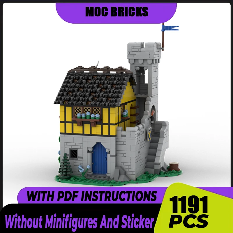 Medieval Castle Model Moc Building Blocks Shield Painter's Workshop Model Technology Brick DIY Assembly Construction Toy Gifts