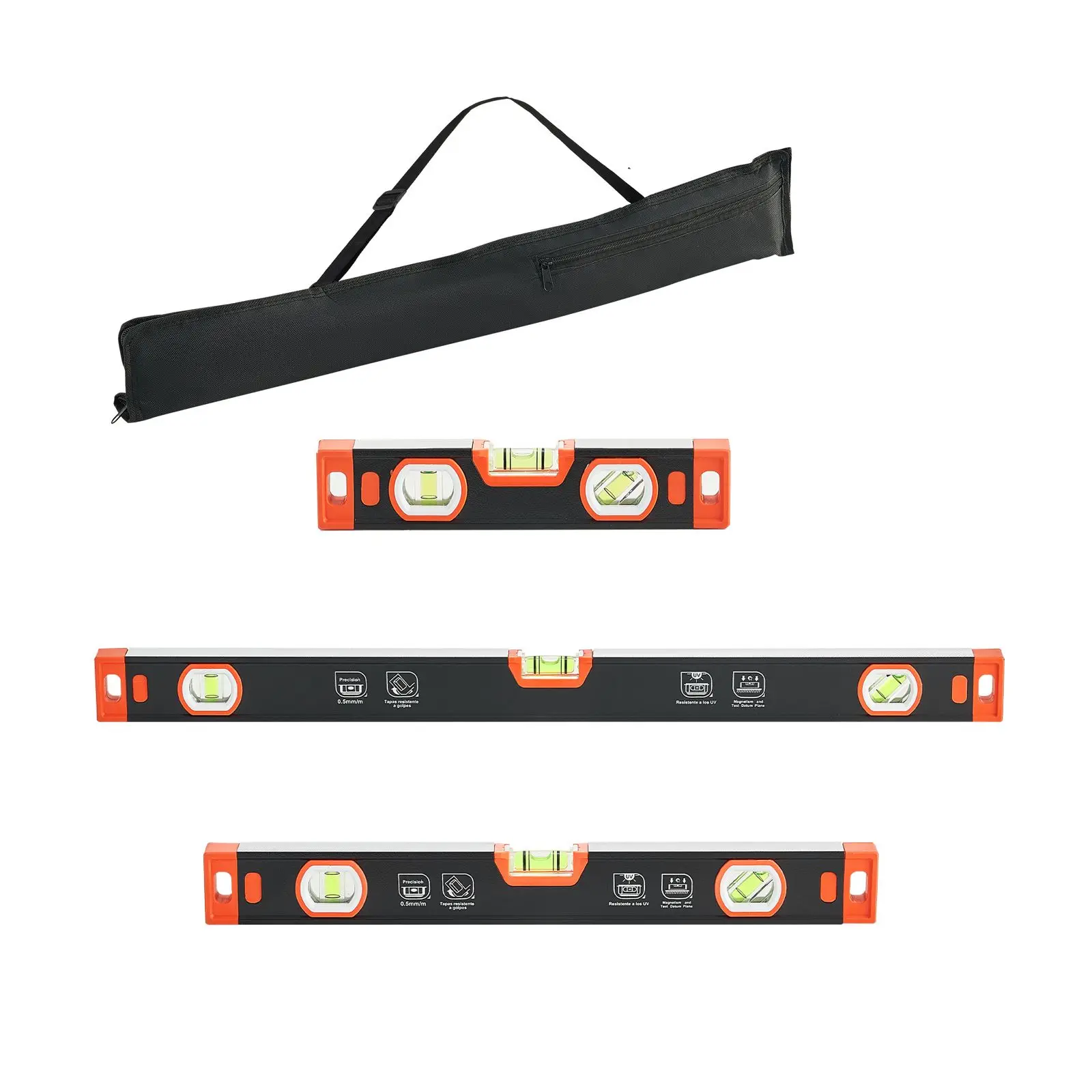 Torpedo Level, 3-Piece Included 9/16/24 In, Magnetic Leveler Tool Set Aluminum Alloy, with Clear 3 Green Vials, V-Groove