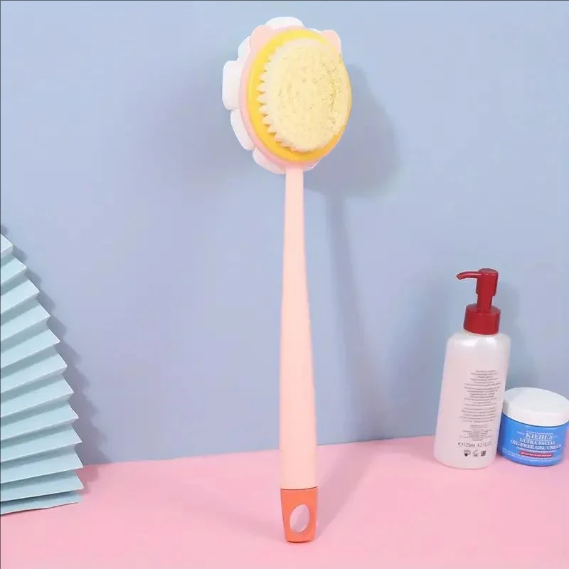 1Pc Pink Sponge Long Soft Hair Bath Brush Doubleside Rub Shower Brush Back Scrubber Exfoliating Tool