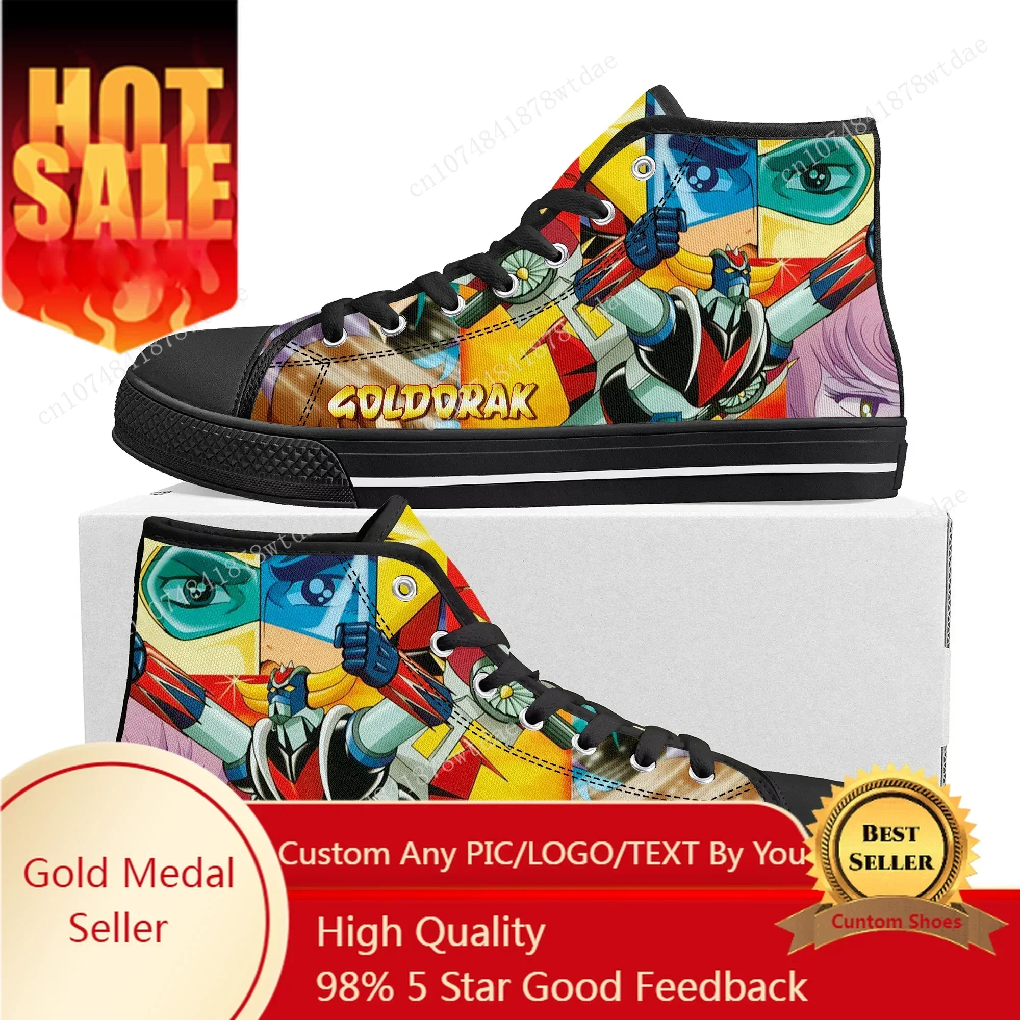 UFO Robot Goldrake Grendizer High Top Sneakers Mens Womens High Quality Canvas Sneaker Anime Casual Custom Made Shoes