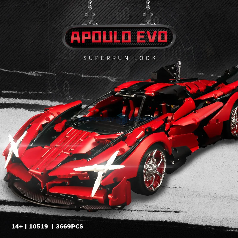 Metallic Red EVO MOC 10519 Racing Sports Car Model Bricks High Tech Vehicle Assembling Building Blocks Toy Kids Adult Boys Gift